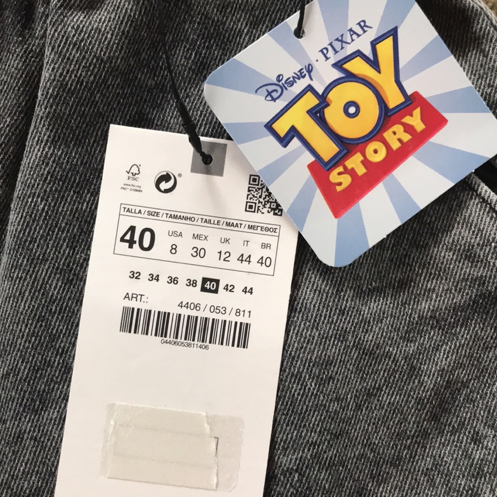 Zara X Disney Toy Story Paper Bag Jeans Grey Denim NWT - Picture 12 of 12